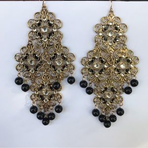 $6 add on - Dramatic gold and black drop earrings